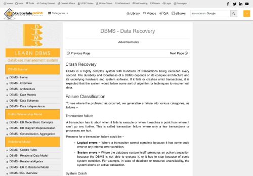 
                            5. DBMS Data Recovery - Tutorialspoint