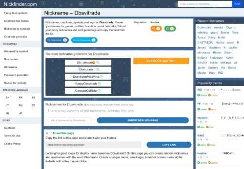 
                            12. Dbsvitrade - Names and nicknames for Dbsvitrade - Nickfinder.com