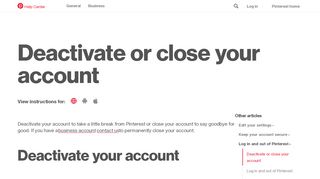 
                            10. Deactivate or close your account | Pinterest help
