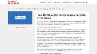 
                            4. [Deal Alert] BlueHost Hosting Coupon: Save 66% + Free Domain