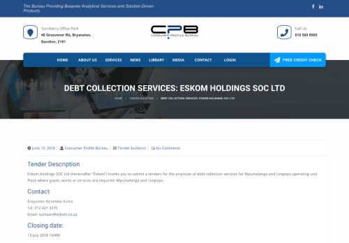 
                            4. Debt Collection Services: Eskom Holdings SOC Ltd - Consumer ...