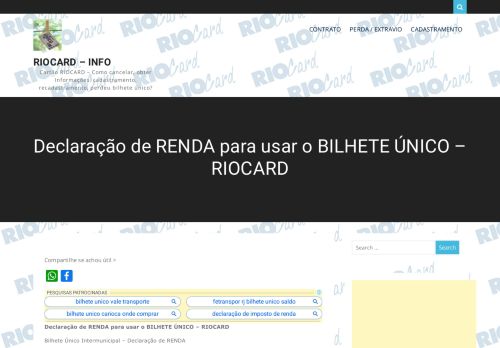 
                            12. Declaração de RENDA para usar o BILHETE ÚNICO – RIOCARD ...