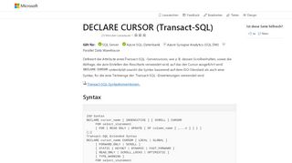 
                            1. DECLARE CURSOR (Transact-SQL) - SQL Server | Microsoft Docs