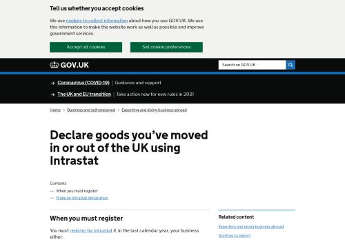 
                            5. Declare goods you've moved in or out of the UK using Intrastat - GOV.UK