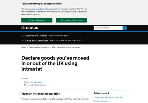 
                            7. Declare goods you've moved in or out of the UK using Intrastat: Make ...