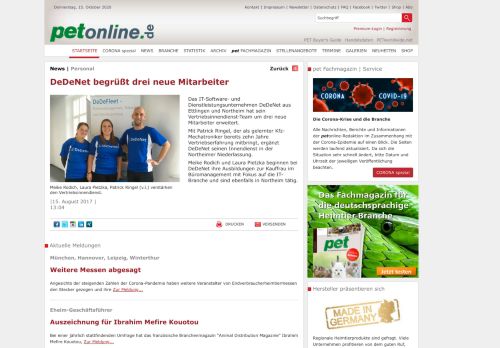 
                            13. DeDeNet begrüßt drei neue Mitarbeiter - petonline.de