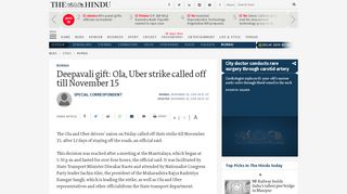 
                            9. Deepavali gift: Ola, Uber strike called off till November 15 - The Hindu