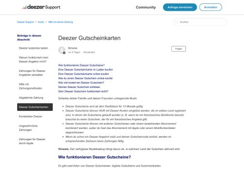 
                            6. Deezer Gutscheinkarten – Deezer Support