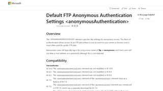 
                            1. Default FTP Anonymous Authentication Settings ... - Microsoft Docs