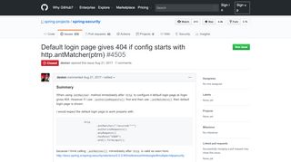 
                            3. Default login page gives 404 if config starts with http.antMatcher(ptrn ...