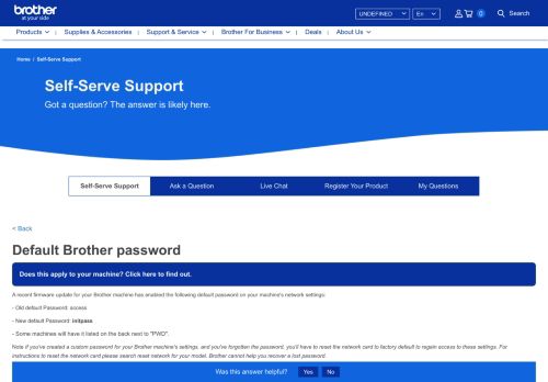 
                            6. Default network password - Brother Canada
