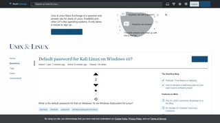 
                            3. Default password for Kali Linux on Windows 10? - Unix & Linux ...