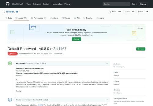 
                            1. Default Password - v0.8.0-rc2 · Issue #1467 · rancher/os · GitHub