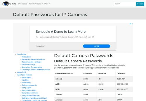 
                            3. Default Passwords for IP Cameras - iSpy