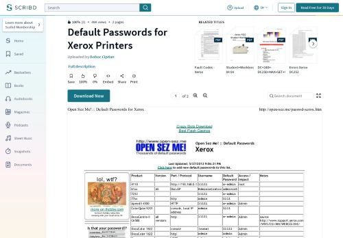 
                            12. Default Passwords for Xerox Printers | Hypertext Transfer Protocol ...