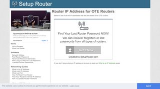 
                            2. Default router IP addresses for OTE routers. - SetupRouter
