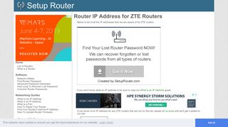 
                            9. Default router IP addresses for ZTE routers. - SetupRouter