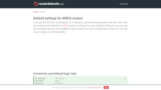 
                            8. Default settings for ARRIS routers