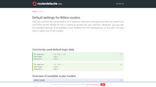 
                            2. Default settings for Billion routers