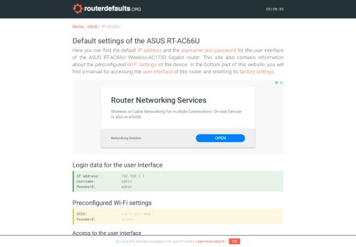 
                            6. Default settings of the ASUS RT-AC66U - routerdefaults.org