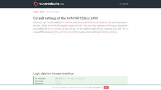 
                            9. Default settings of the AVM FRITZ!Box 3490 - routerdefaults.org