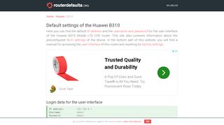 
                            4. Default settings of the Huawei B310 - routerdefaults.org