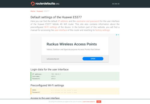 
                            1. Default settings of the Huawei E5377 - routerdefaults.org
