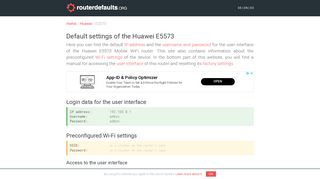 
                            12. Default settings of the Huawei E5573 - routerdefaults.org