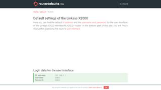 
                            8. Default settings of the Linksys X2000 - routerdefaults.org