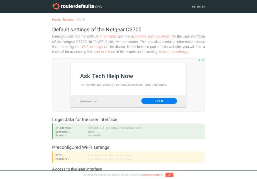 
                            13. Default settings of the Netgear C3700 - routerdefaults.org