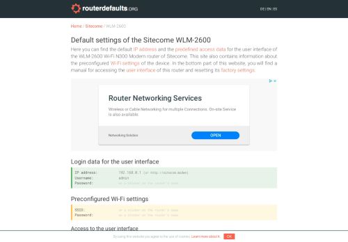 
                            13. Default settings of the Sitecome WLM-2600 - routerdefaults.org