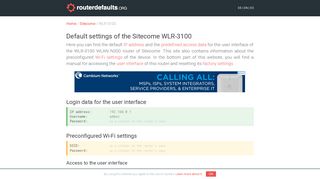 
                            1. Default settings of the Sitecome WLR-3100 - routerdefaults.org