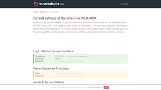 
                            8. Default settings of the Sitecome WLR-4004 - routerdefaults.org