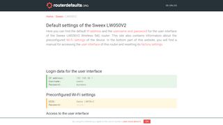 
                            3. Default settings of the Sweex LW050V2 - routerdefaults.org