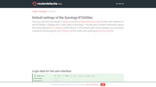 
                            13. Default settings of the Synology RT2600ac - routerdefaults.org
