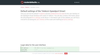 
                            3. Default settings of the Telekom Speedport Smart - routerdefaults.org
