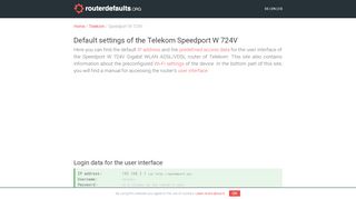 
                            3. Default settings of the Telekom Speedport W 724V - routerdefaults.org