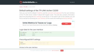 
                            2. Default settings of the TP-LINK Archer C3200 - routerdefaults.org