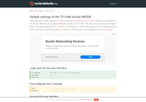 
                            7. Default settings of the TP-LINK Archer MR200 - routerdefaults.org