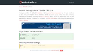 
                            11. Default settings of the TP-LINK CPE510 - routerdefaults.org