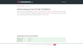 
                            6. Default settings of the TP-LINK TD-W8961N - routerdefaults.org