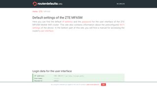 
                            7. Default settings of the ZTE MF65M - routerdefaults.org