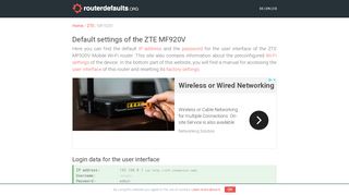 
                            13. Default settings of the ZTE MF920V - routerdefaults.org