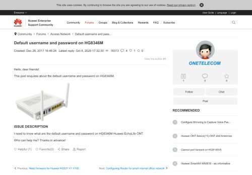 
                            2. Default User and Password for HG8346M - Huawei