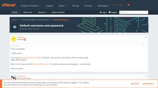 
                            2. Default username and password | cPanel Forums