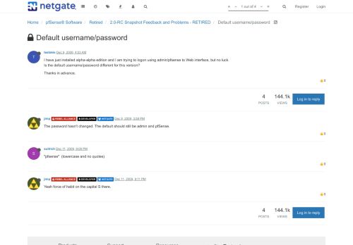
                            3. Default username/password | Netgate Forum
