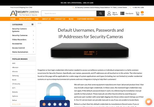 
                            6. Default Usernames, Passwords and IP Addresses for Surveillance ...