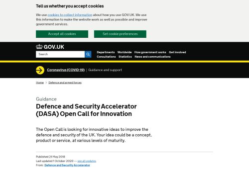 
                            10. Defence and Security Accelerator (DASA) Open Call for Innovation ...