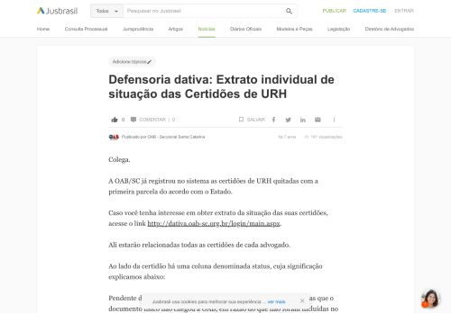 
                            6. Defensoria dativa: Extrato individual de situação das Certidões de URH