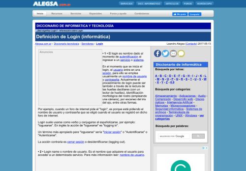 
                            1. Definición de Login (informática) - Alegsa